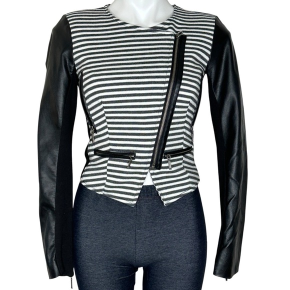 XOXO black white stripe faux leather jacket small - Picture 2 of 7